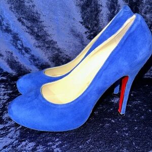 Christian Louboutin Rolando Royal Blue Suede Leather Pointy Heels Pumps Size 39